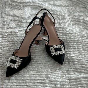 Elegant Black Slingback Heels with Crystal Embellishment